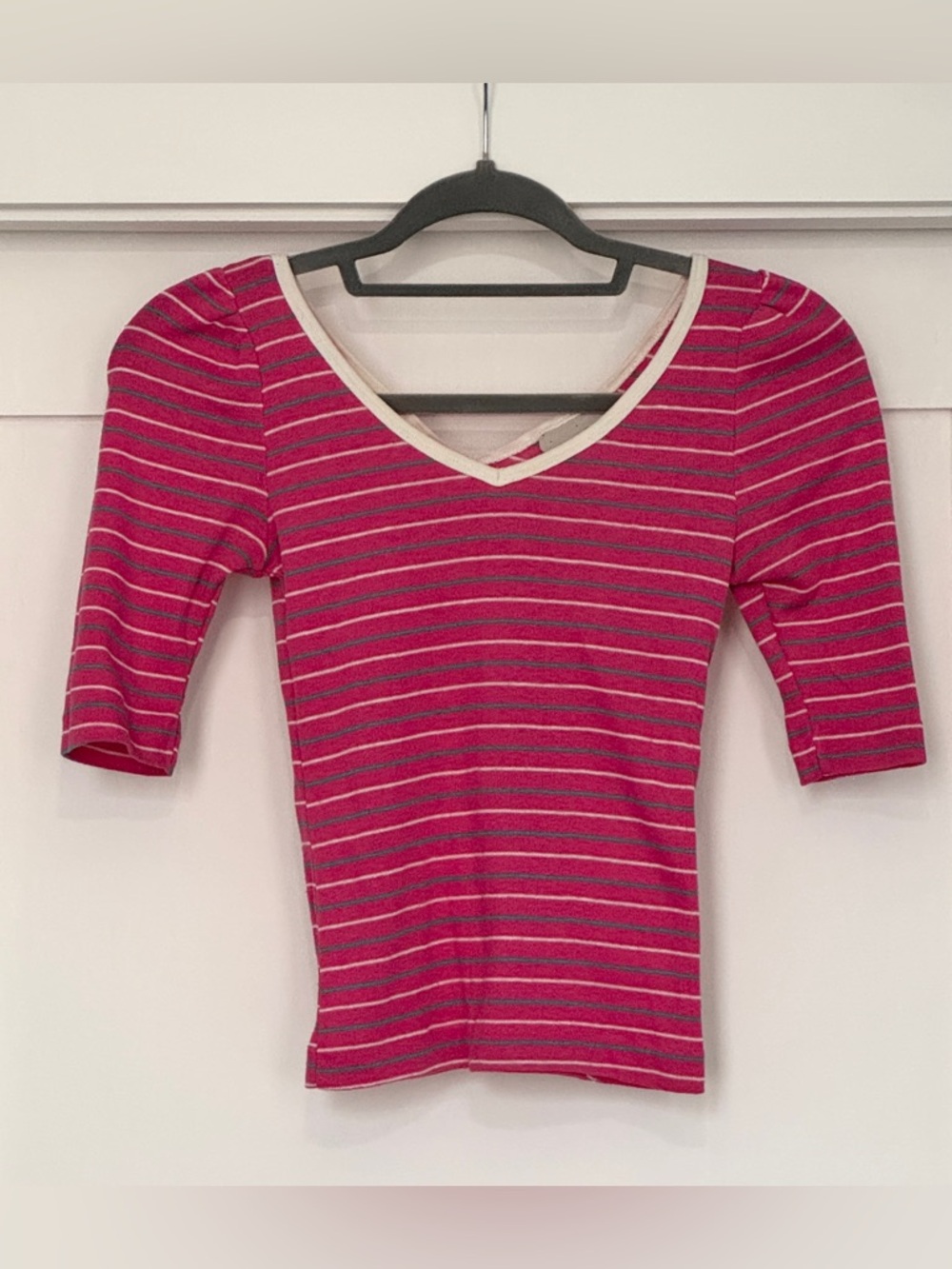 Cute Pink Striped V-Neck Top